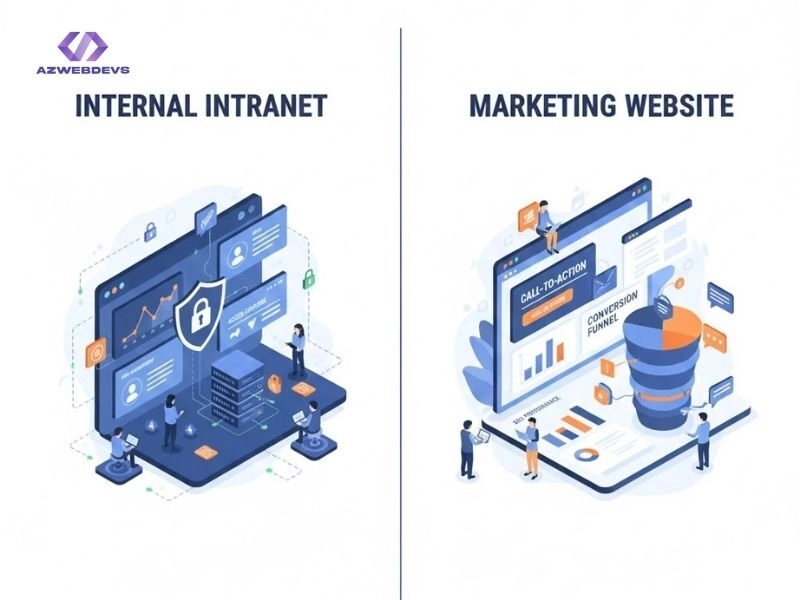 Quản trị website khác biệt giữa nội bộ và marketing